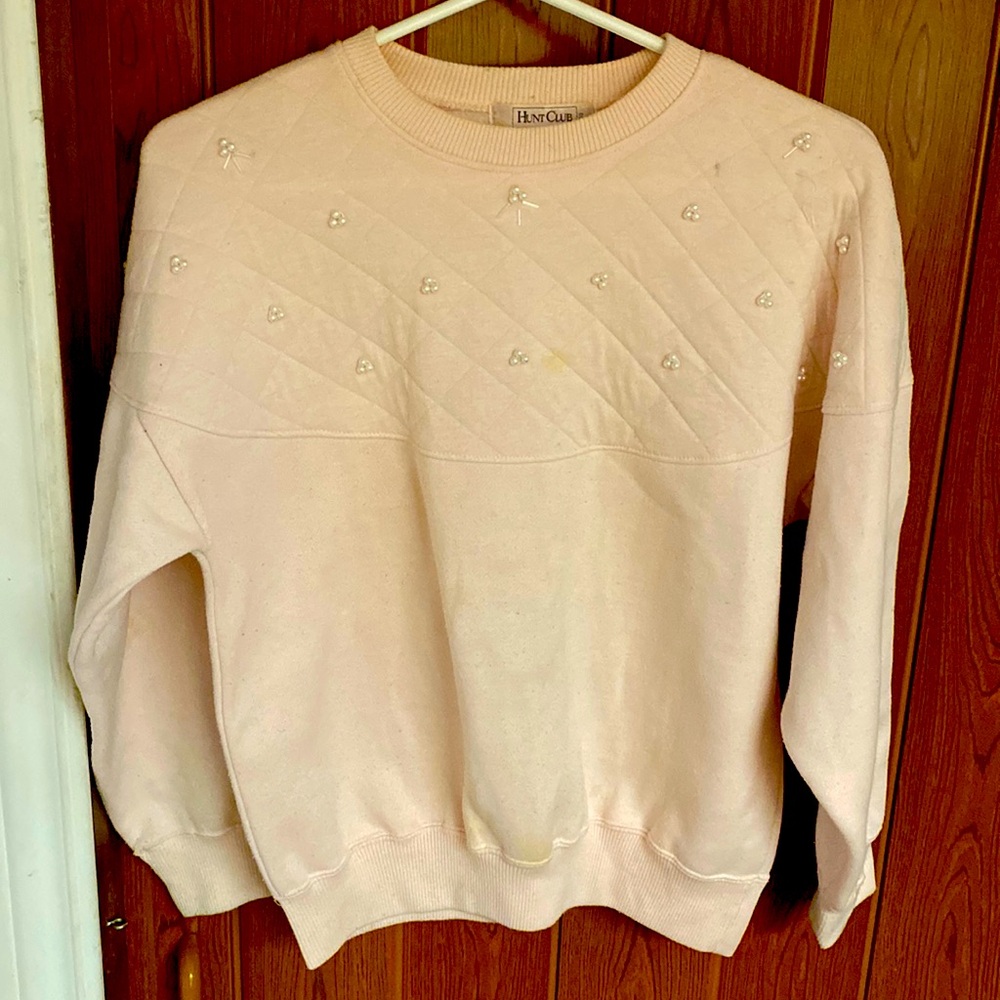 Vintage Ladies sweatshirt with pearls. Lovely light pink .